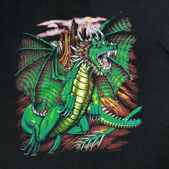 90s Vintage Dragon Graphic T-shirt Sunrise Sportswear Single Stitch Castle. - Picture 4 of 9